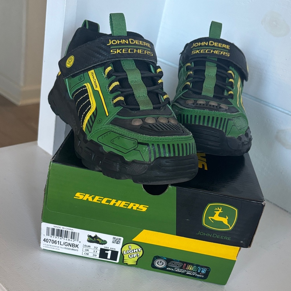 Skechers John Deere Kids Green and Black Light-Up Sneakers